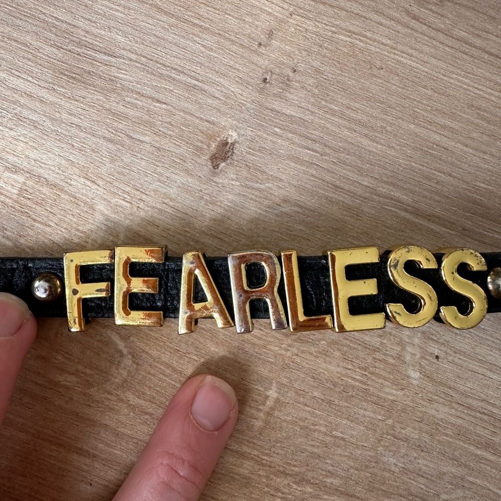 “Fearless” Black Leather and Gold Bracelet
